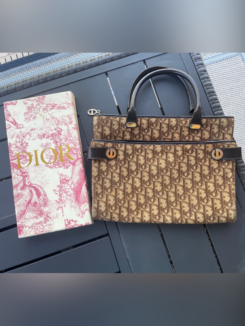 Rare Dior Brown Monogram Canvas Tote with Dark Brown Trim - Picture 3 of 12